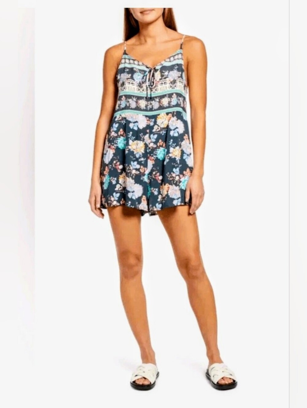 NWT O'Neill Liam Slate Gray Floral 🪷 Tank Romper Large - Picture 2 of 6